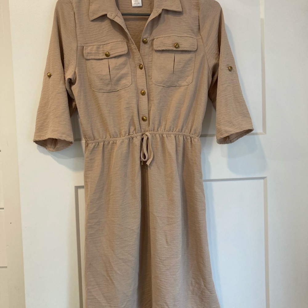 Stylish Tan Button-Up Kids Dress